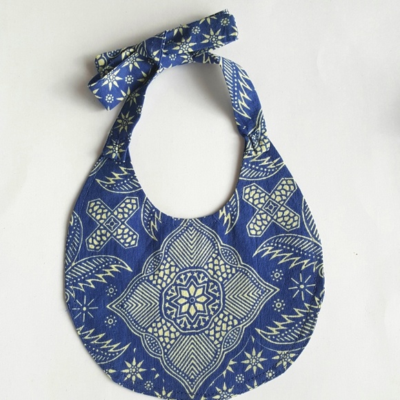 African Infant Bib Cotton Wax Print Blue Yellow - Picture 4 of 5